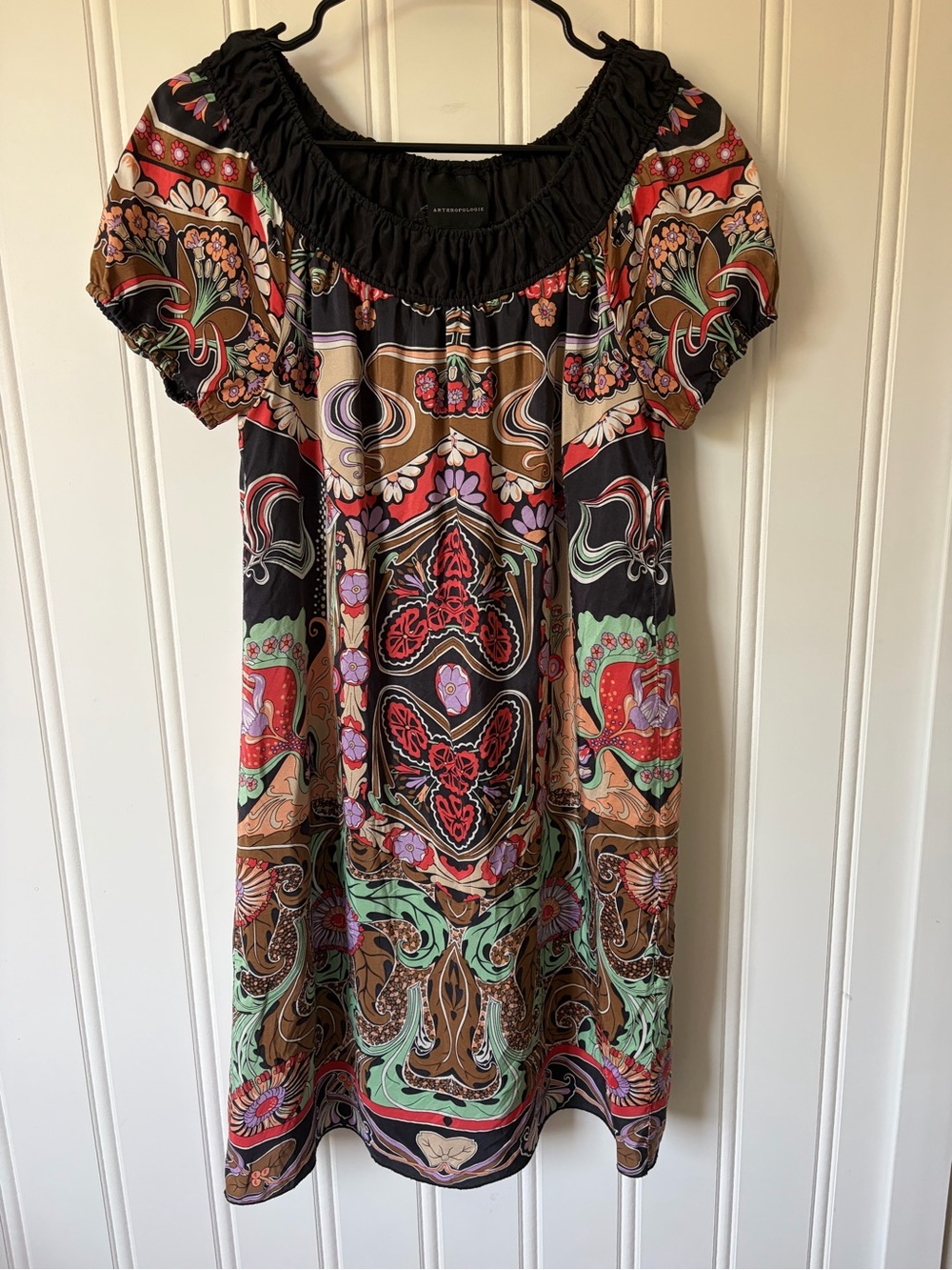 Anthropologie Anna Sui 100% Silk Boho Print Shift Dress Sz 2